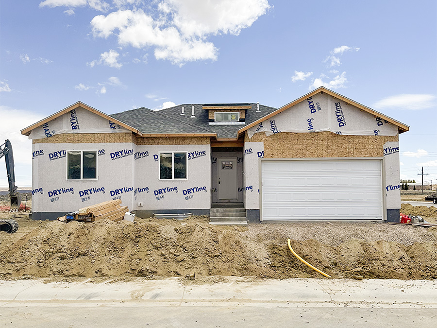 New Ranch home with dry line wrap under construction in rock springs wy